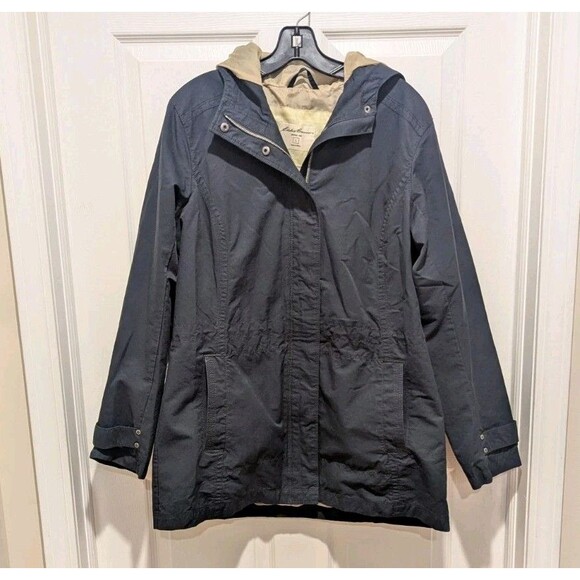 Vintage Eddie Bauer Women's Large Navy Blue Full Zip Nylon Rain Jacket Coat - Picture 1 of 10